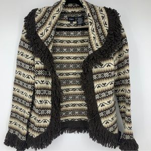 Folia womens Medium sweater Cardigan soft stretch Fringe Cottage Lambs Wool Warm